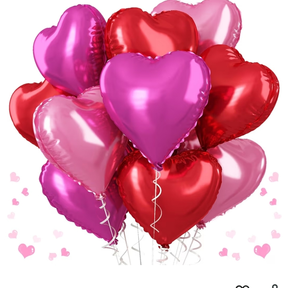 18 Inch 12 Pcs Red and Pink Mylar Heart Shape Balloons